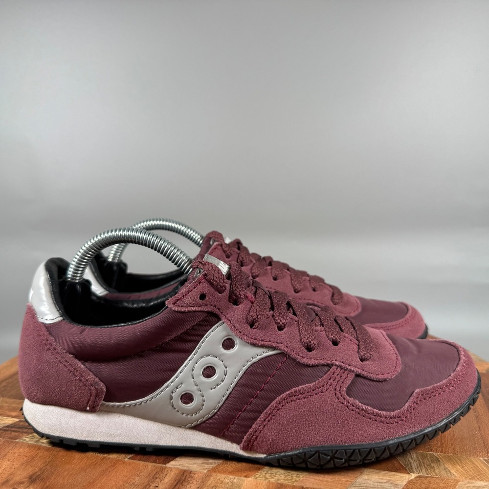 Saucony Bullet Womens Burgundy Silver Suede Nylon Sneakers S1943-139 Size 7